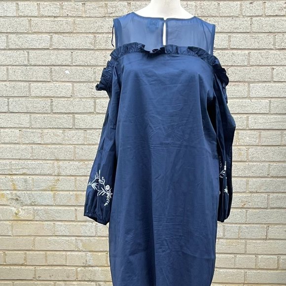 CeCe Cold Shoulder Floral Embroidered Shift Dress Blue Size 14 NWOT - Picture 5 of 5